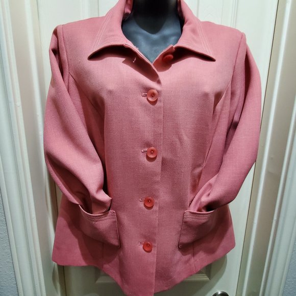 LESLIE FAY Peach Long-Sleeve/Collar Suit Blazer Jacket, 14WP - Picture 9 of 9